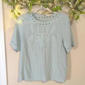 Current Air Mint Blue Eyelet Top